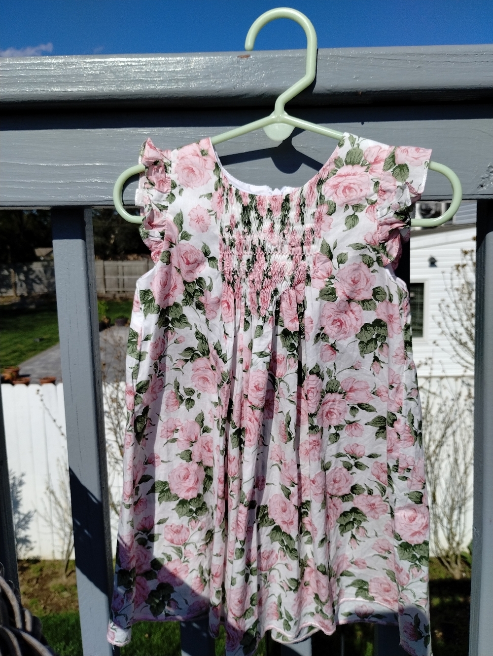 Fleurisse Girls' Pink Floral Casual Smocked Dress 3 T